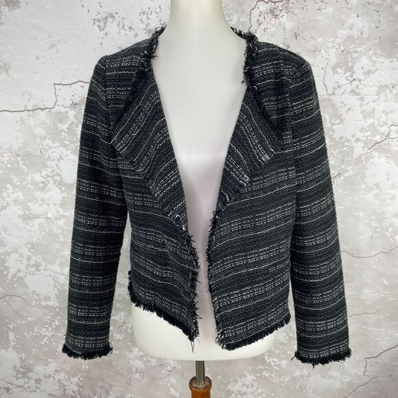 Adrienne Vittadini Fringe Tweed Jacket M - Picture 1 of 10